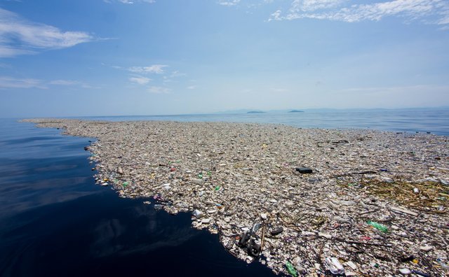 A plastic island in the ocean
